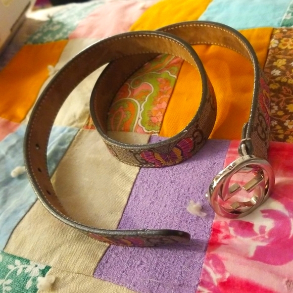 GG Supreme Monogram Gucci Leather Butterfly Belt Small Adult Lg Child Brown/Pink - Picture 16 of 16